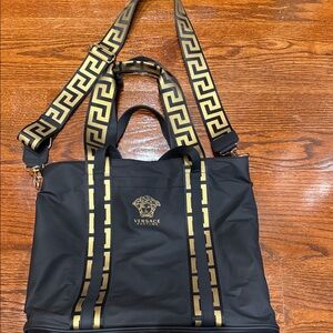 Versace Black Duffel Bag with Gold Detailing